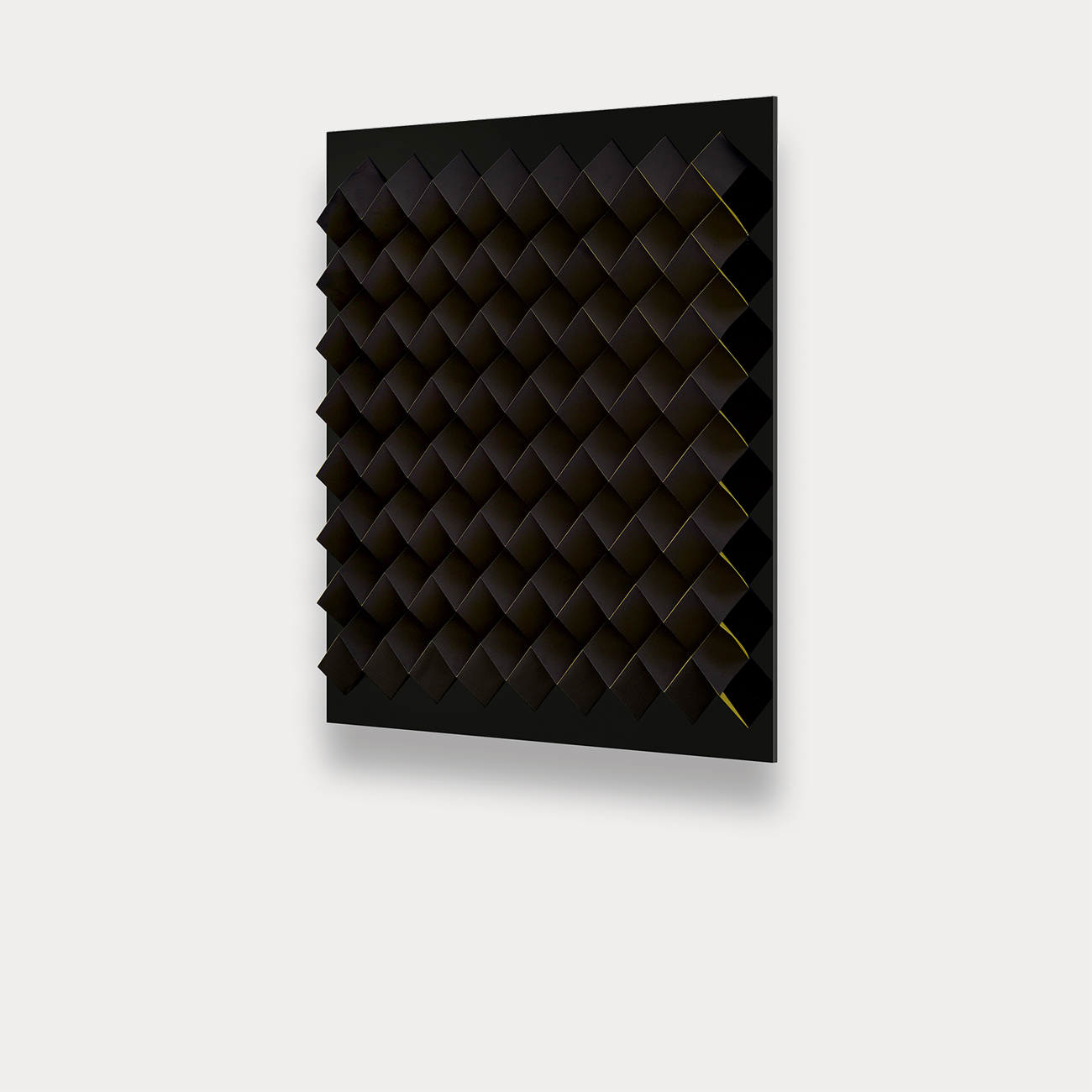 Foldart Papferfold schwarz-gelb. Basis Acryl, schwarz. Seitenansicht